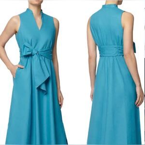 ANNE KLEIN Vera Tie Front Dress Calypso Turquoise Blue Sz 1X VNeck Sleeveless